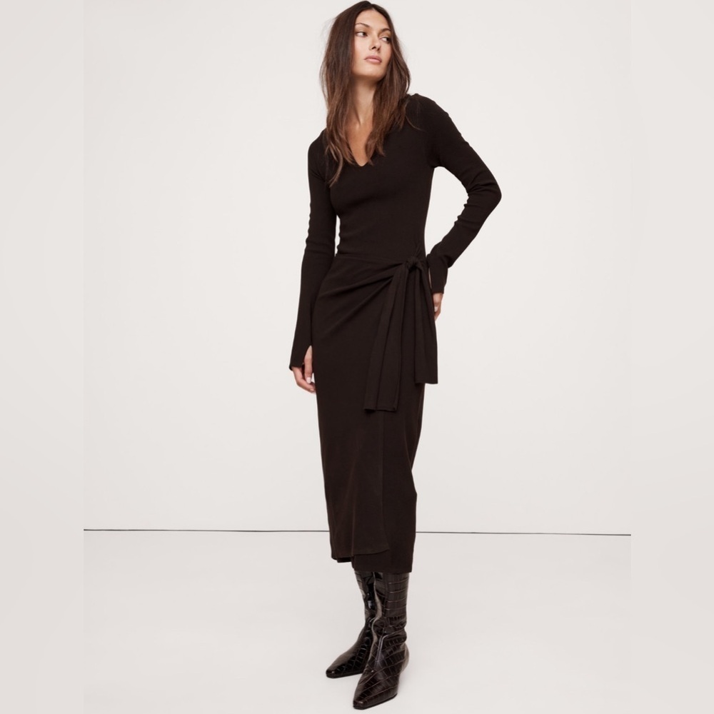 NEW! Banana Republic Chocolate Ganache BrownSculpted Tie-Front Midi Dress🧺